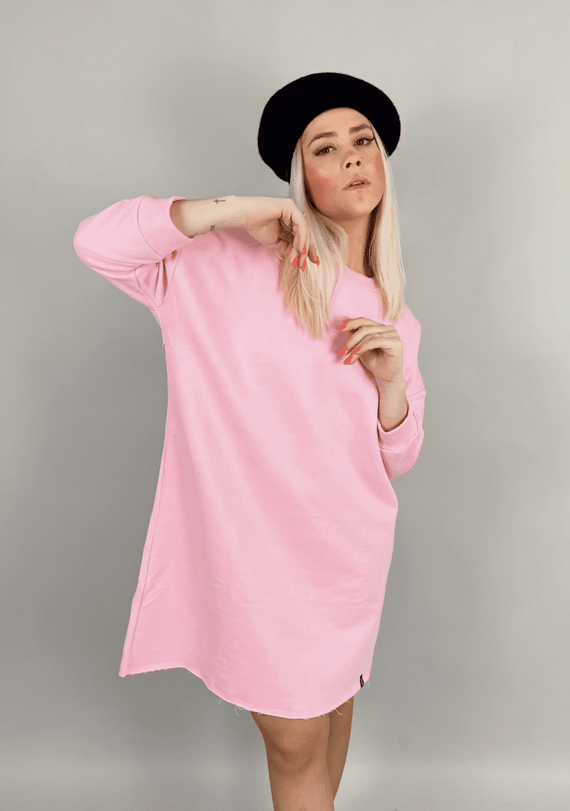 Vestido Moletom Manga 3/4 Rosa - Imagem 4