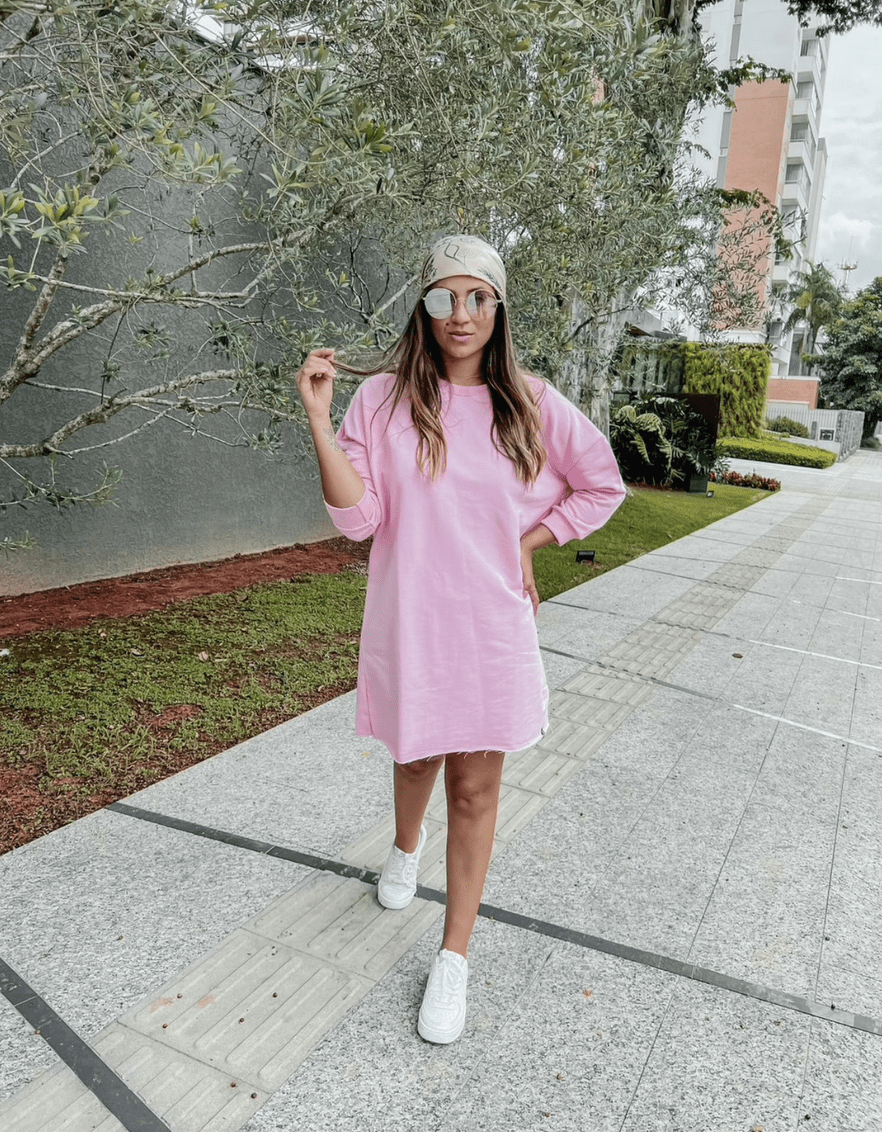 Vestido Moletom Manga 3/4 Rosa - Imagem 7