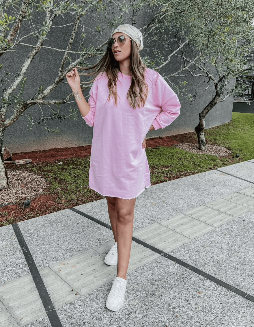 Vestido Moletom Manga 3/4 Rosa - Imagem 6