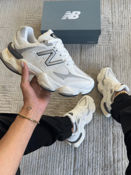 New Balance 9060 Branco/Cinza Couro Legítimo Importado