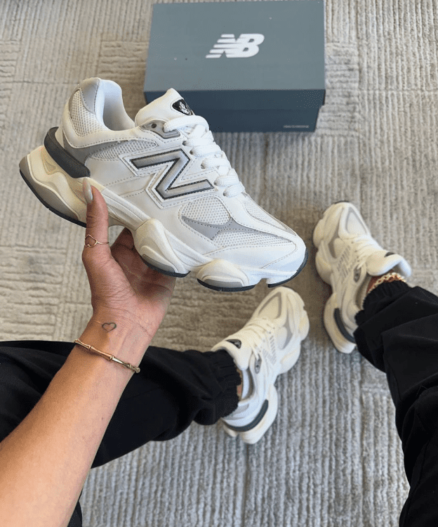 New Balance 9060 Branco/Cinza Couro Legítimo Importado