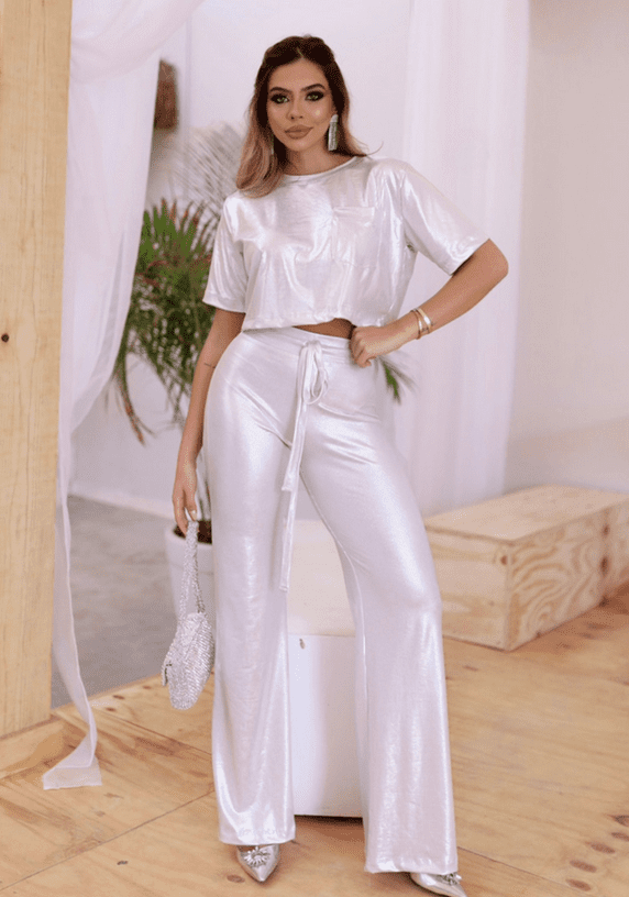 Conjunto Cropped/Calça Poliéster