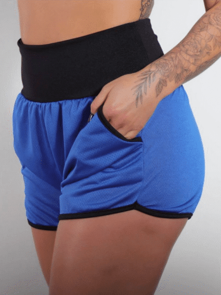 Shorts Azul com bolsos e Cós Preto