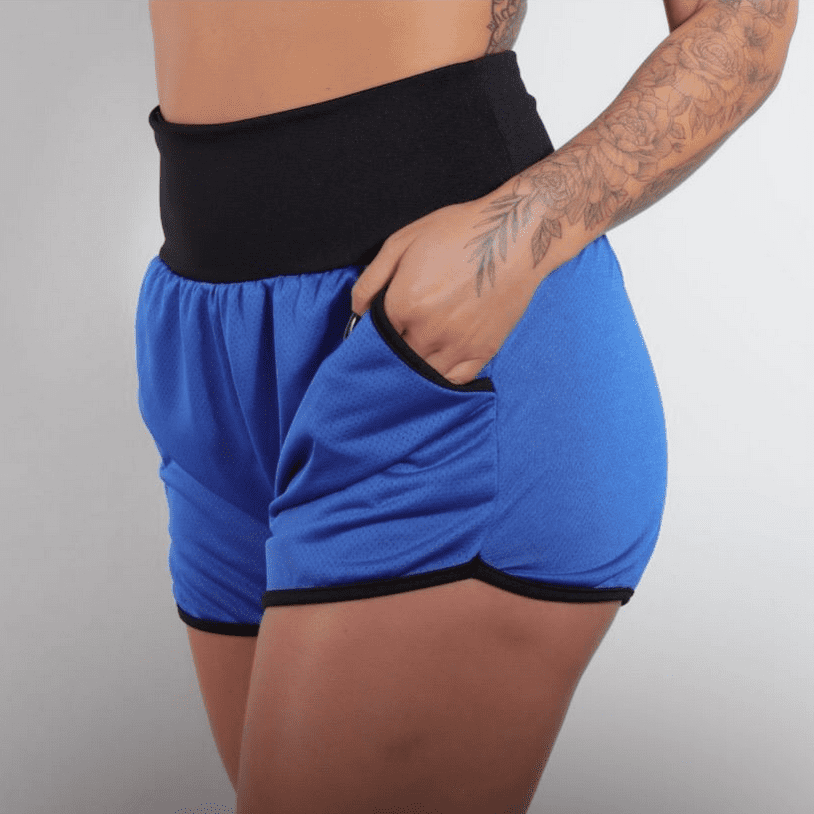 Shorts Azul com bolsos e Cós Preto