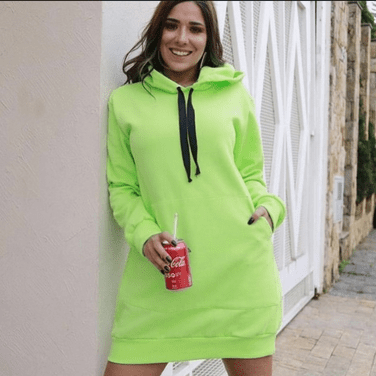 Vestido Moletom Verde Neon