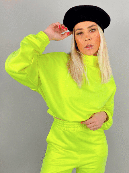 Casaco de Moletom Cropped Amarelo Neon