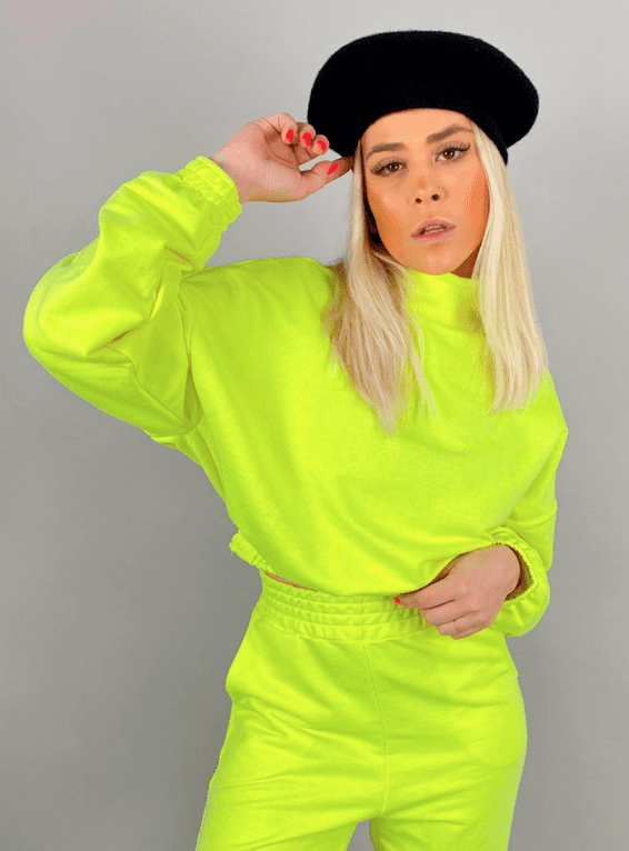 Casaco de Moletom Cropped Amarelo Neon