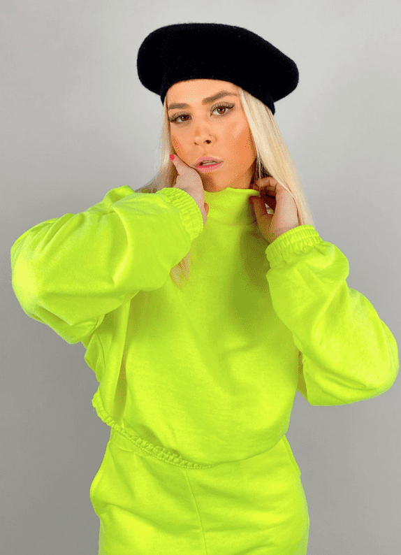 Casaco de Moletom Cropped Amarelo Neon - Imagem 2