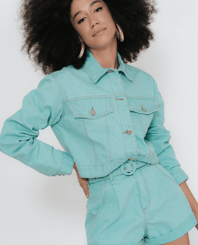 Jaqueta Cropped Azul Claro - Imagem 2