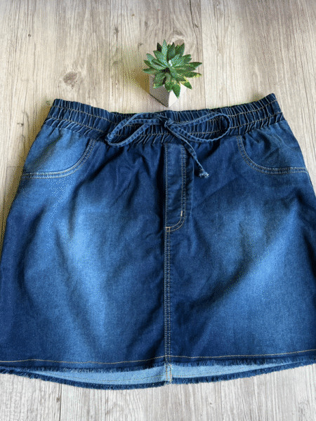 Saia Jeans com Elástico na Cintura