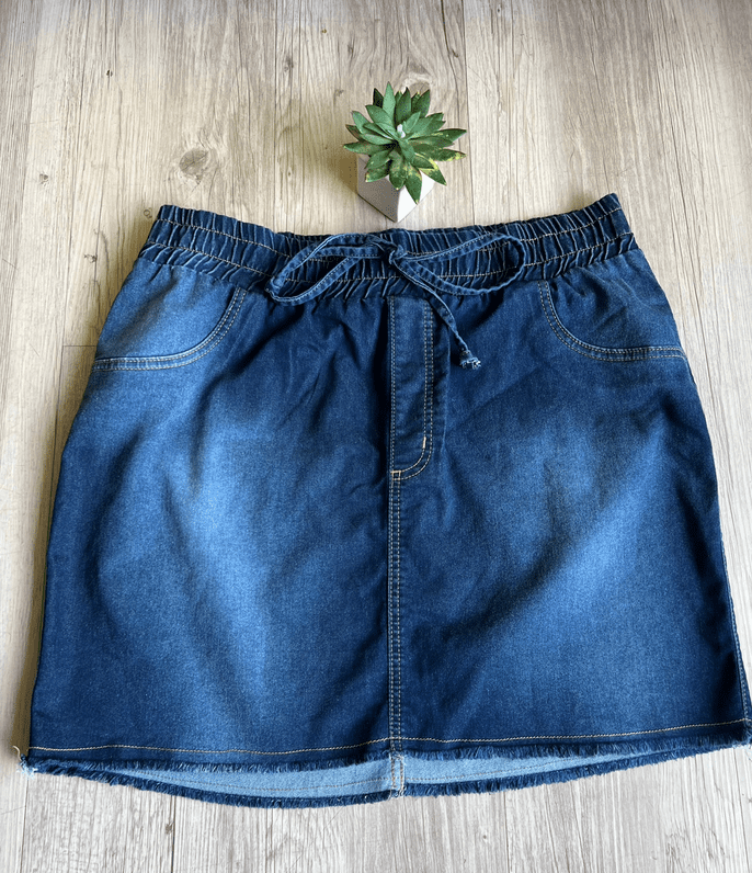 Saia Jeans com Elástico na Cintura