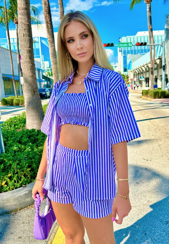 Conjunto Camisa e Top Listrados Roxo - Imagem 4
