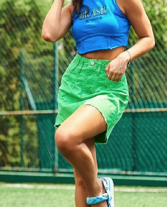 Saia Jeans Cos Interno Pence Frente Verde - Imagem 3