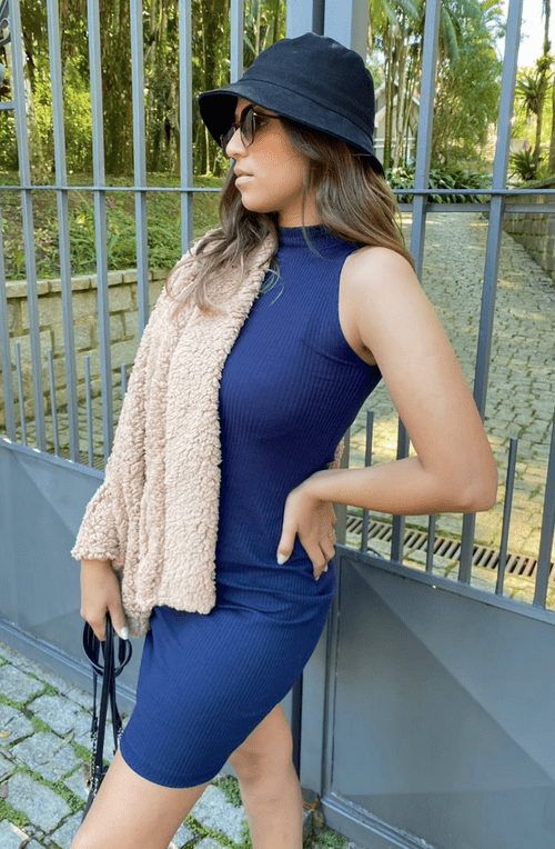 Vestido Canelado Azul Marinho - Imagem 4