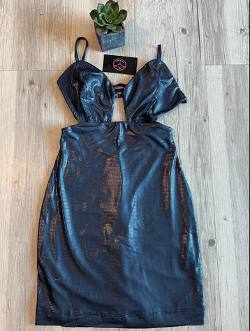 Vestido Brilho Poliéster Azul Escuro - Imagem 3