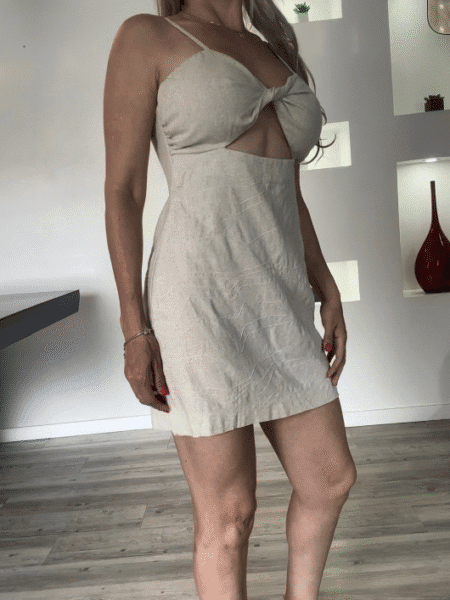 Vestido Curto Linox Linho Nude