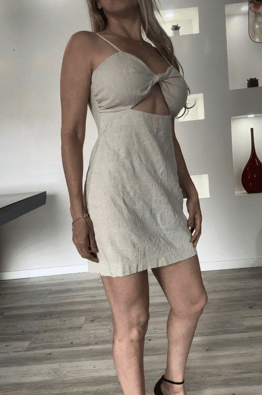Vestido Curto Linox Linho Nude