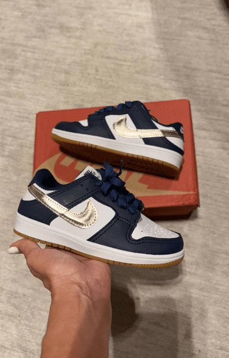 Nike Dunk Infantil Marinho/Branco/Dourado - Imagem 2