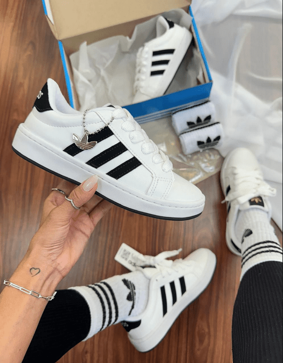 Adidas Campus Branco/Preto Acompanha Meia