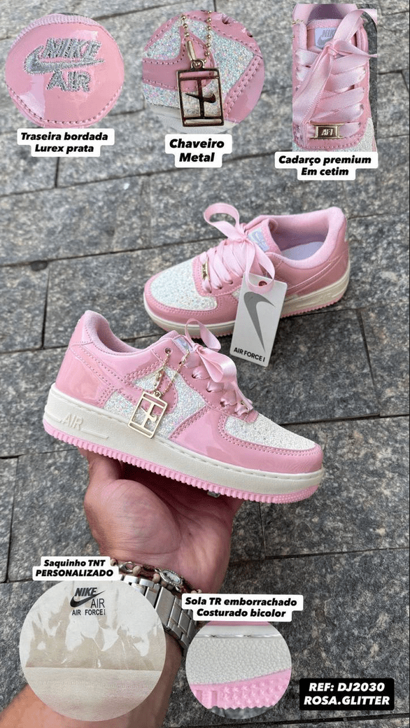 Nike Air Force infantil Rosa/Glitter