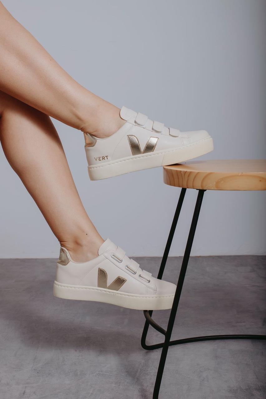 Vert Velcro Bege/Dourado